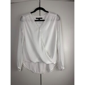 White House Black Market Womens XXS White Swiss Dot Sheer Faux Wrap Top